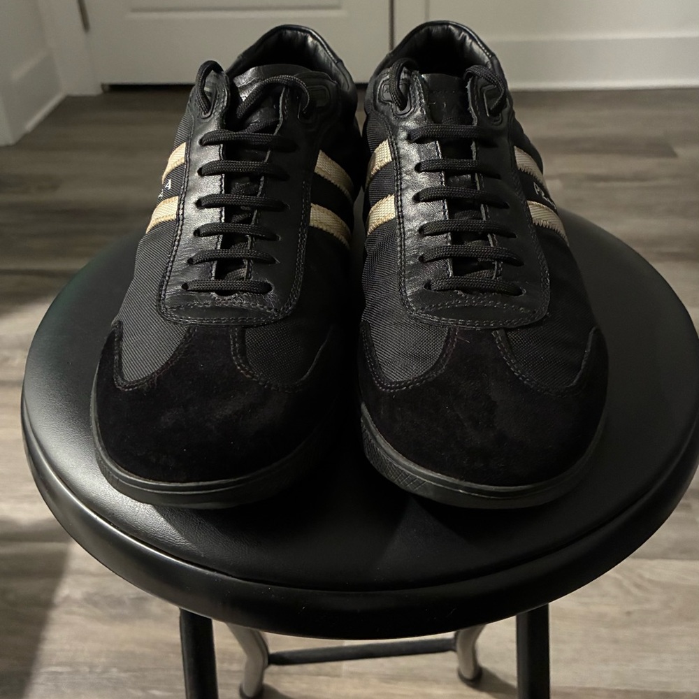 Prada Black Nylon Low-Top Sneakers with Cream Stripe - Picture 4 of 4
